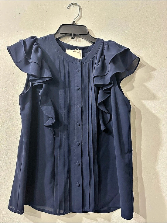 CeCe Tops - CeCe Ruffle Sleeve Blouse in Navy